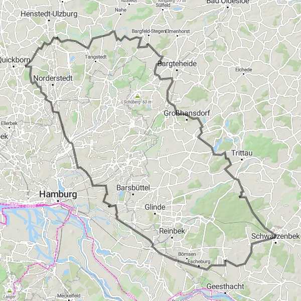 Map miniature of "Schwarzenbek Loop" cycling inspiration in Schleswig-Holstein, Germany. Generated by Tarmacs.app cycling route planner