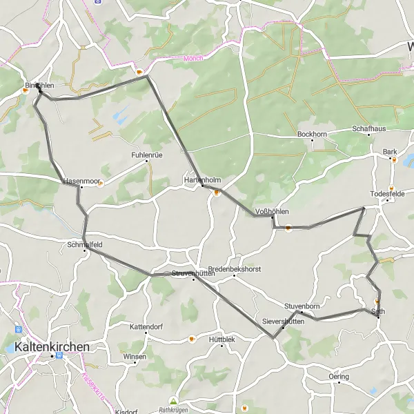 Map miniature of "Sievershütten Loop" cycling inspiration in Schleswig-Holstein, Germany. Generated by Tarmacs.app cycling route planner