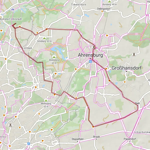 Map miniature of "Siek and Ahrensburg Loop" cycling inspiration in Schleswig-Holstein, Germany. Generated by Tarmacs.app cycling route planner