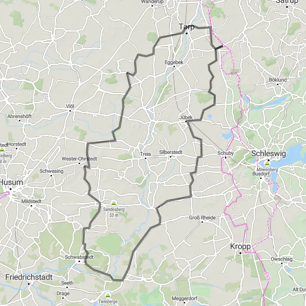 Karten-Miniaturansicht der Radinspiration "Hügellandroute von Sieverstedt" in Schleswig-Holstein, Germany. Erstellt vom Tarmacs.app-Routenplaner für Radtouren