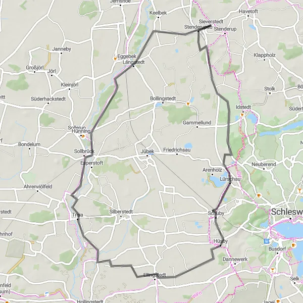 Map miniature of "Village Delights" cycling inspiration in Schleswig-Holstein, Germany. Generated by Tarmacs.app cycling route planner