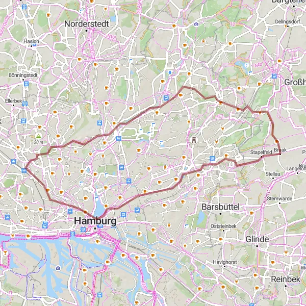 Map miniature of "Stapelfeld to Mellenberg" cycling inspiration in Schleswig-Holstein, Germany. Generated by Tarmacs.app cycling route planner