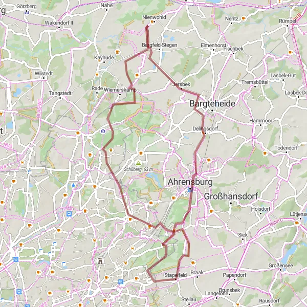 Map miniature of "Discover the Countryside near Stapelfeld" cycling inspiration in Schleswig-Holstein, Germany. Generated by Tarmacs.app cycling route planner