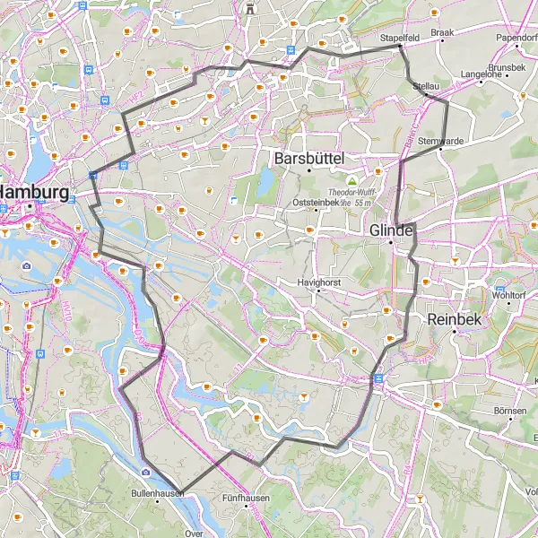 Map miniature of "Glinde Loop" cycling inspiration in Schleswig-Holstein, Germany. Generated by Tarmacs.app cycling route planner