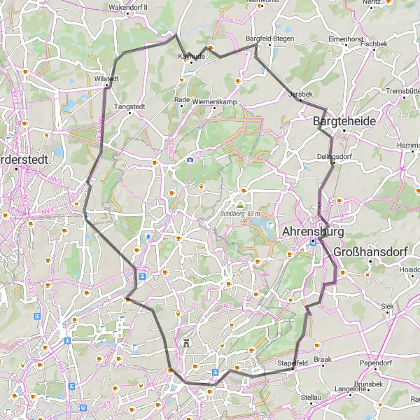 Map miniature of "Wellingsbüttel to Schloss Ahrensburg" cycling inspiration in Schleswig-Holstein, Germany. Generated by Tarmacs.app cycling route planner