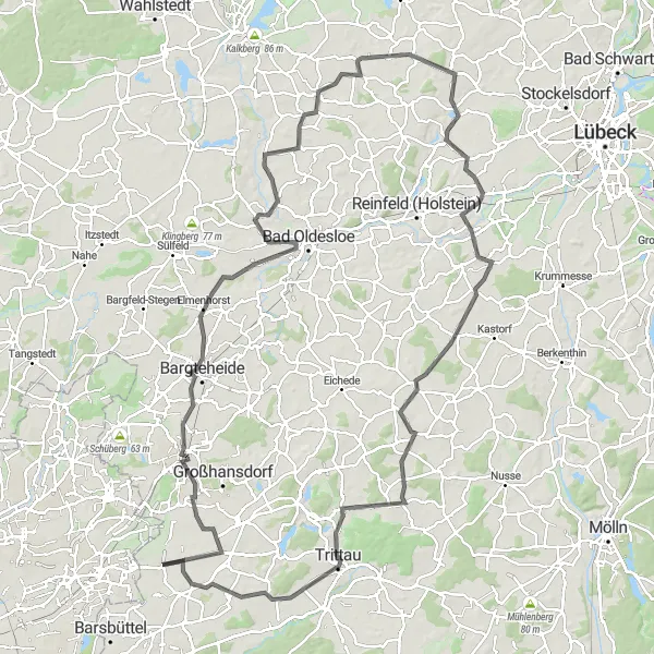 Karten-Miniaturansicht der Radinspiration "Roadtrip durch die Umgebung von Stapelfeld" in Schleswig-Holstein, Germany. Erstellt vom Tarmacs.app-Routenplaner für Radtouren