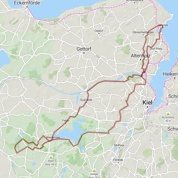 Map miniature of "Strande and Beyond" cycling inspiration in Schleswig-Holstein, Germany. Generated by Tarmacs.app cycling route planner