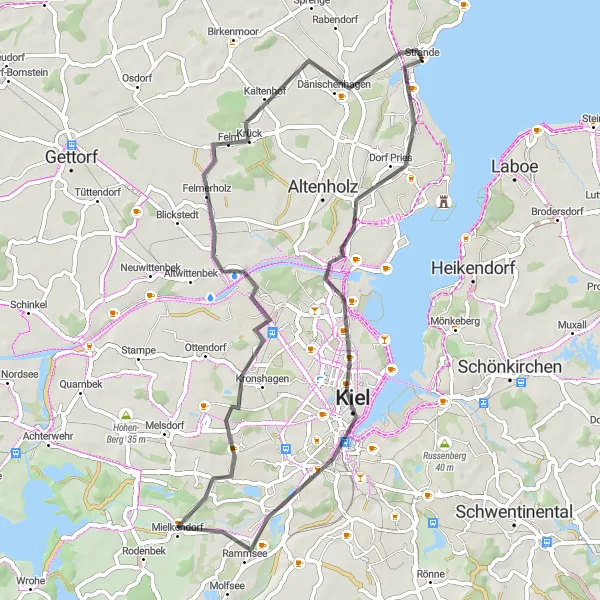 Karten-Miniaturansicht der Radinspiration "Kiel Bay Loop" in Schleswig-Holstein, Germany. Erstellt vom Tarmacs.app-Routenplaner für Radtouren