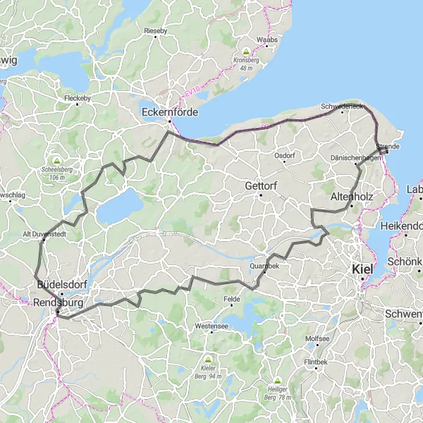 Karten-Miniaturansicht der Radinspiration "Fjord & See Rundtour" in Schleswig-Holstein, Germany. Erstellt vom Tarmacs.app-Routenplaner für Radtouren
