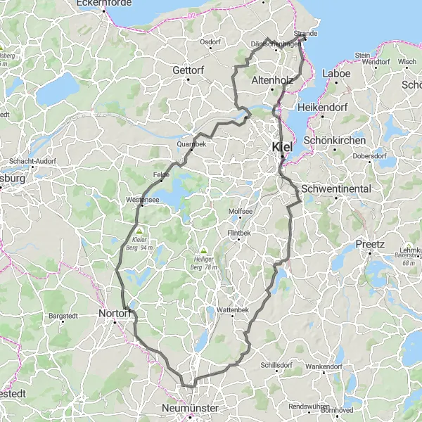 Karten-Miniaturansicht der Radinspiration "Küstenstraße und Hügellandschaften entdecken" in Schleswig-Holstein, Germany. Erstellt vom Tarmacs.app-Routenplaner für Radtouren