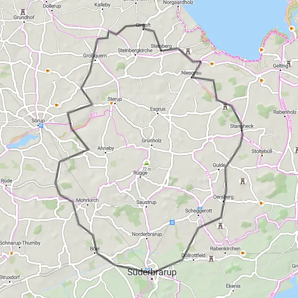 Karten-Miniaturansicht der Radinspiration "Rundtour von Süderbrarup nach Stangheck" in Schleswig-Holstein, Germany. Erstellt vom Tarmacs.app-Routenplaner für Radtouren