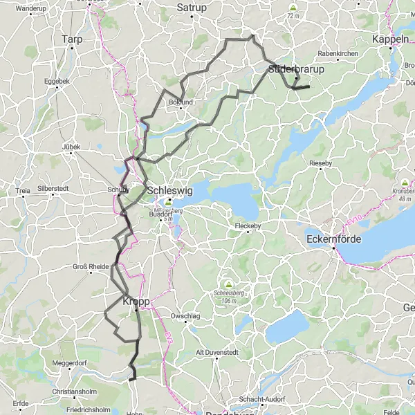 Map miniature of "Nottfeld Loop including Tolk and Kropp" cycling inspiration in Schleswig-Holstein, Germany. Generated by Tarmacs.app cycling route planner