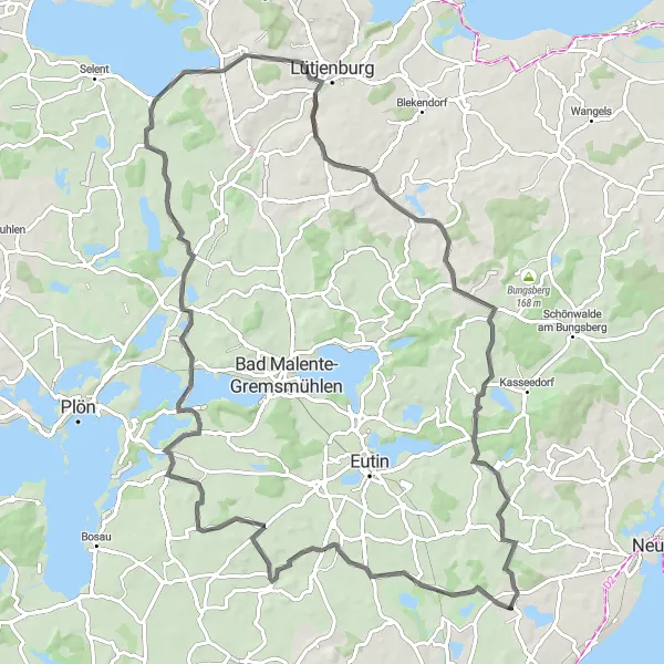 Karten-Miniaturansicht der Radinspiration "Rundweg über Witten-Berg und Högsdorf" in Schleswig-Holstein, Germany. Erstellt vom Tarmacs.app-Routenplaner für Radtouren