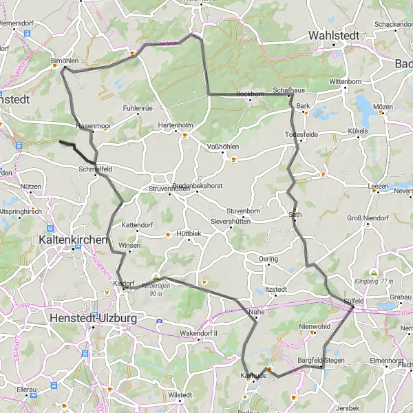 Map miniature of "Kayhude Loop" cycling inspiration in Schleswig-Holstein, Germany. Generated by Tarmacs.app cycling route planner