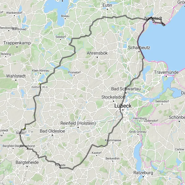 Map miniature of "The Oldesloe Discovery" cycling inspiration in Schleswig-Holstein, Germany. Generated by Tarmacs.app cycling route planner