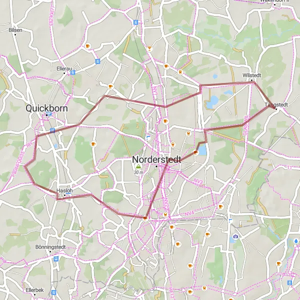 Map miniature of "Tangstedt Gravel Loop" cycling inspiration in Schleswig-Holstein, Germany. Generated by Tarmacs.app cycling route planner