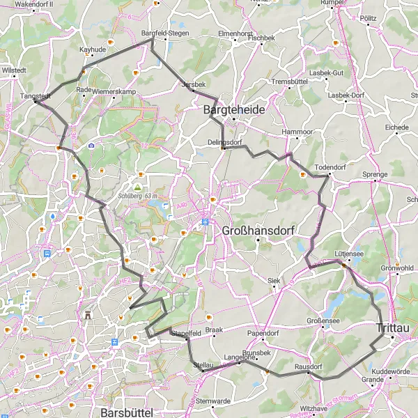 Map miniature of "Tangstedt to Kayhude Loop" cycling inspiration in Schleswig-Holstein, Germany. Generated by Tarmacs.app cycling route planner