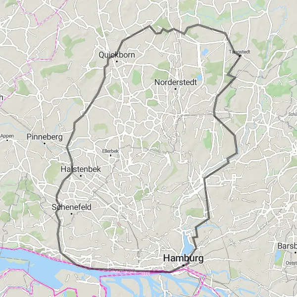 Map miniature of "Tangstedt to Hamburg Dockland" cycling inspiration in Schleswig-Holstein, Germany. Generated by Tarmacs.app cycling route planner