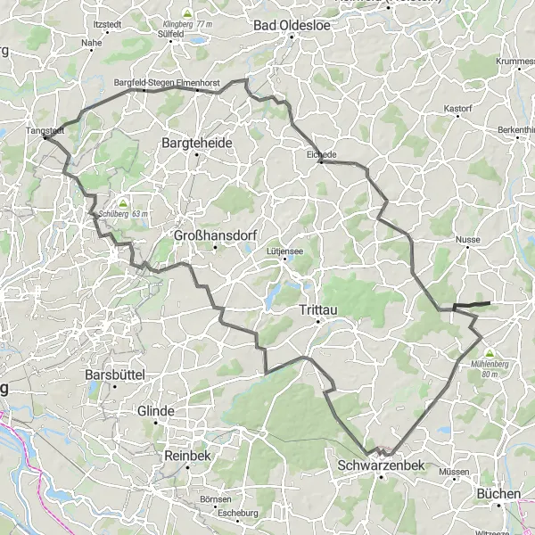 Karten-Miniaturansicht der Radinspiration "Faszinierende Naturerlebnisse entlang der Elbe" in Schleswig-Holstein, Germany. Erstellt vom Tarmacs.app-Routenplaner für Radtouren