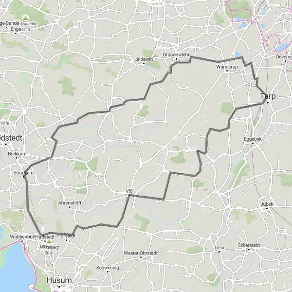 Map miniature of "Joldelund Route" cycling inspiration in Schleswig-Holstein, Germany. Generated by Tarmacs.app cycling route planner