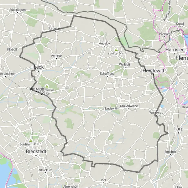 Karten-Miniaturansicht der Radinspiration "Högel und Handewitt - Rundfahrt" in Schleswig-Holstein, Germany. Erstellt vom Tarmacs.app-Routenplaner für Radtouren