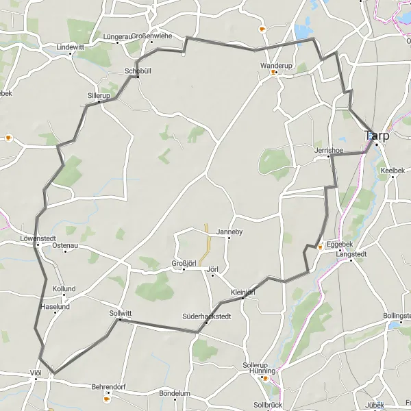 Map miniature of "Viöl - Großenwiehe - Wanderup Route" cycling inspiration in Schleswig-Holstein, Germany. Generated by Tarmacs.app cycling route planner