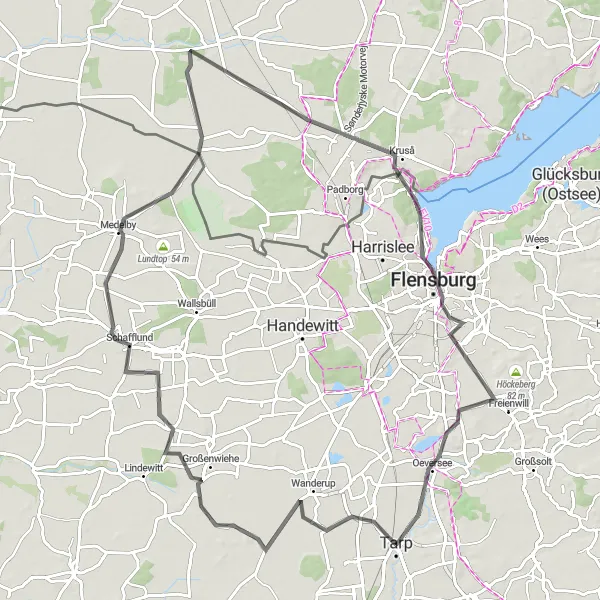 Map miniature of "Großenwiehe - Schafflund - Kupfermühle - Sankelmarker See - Oeversee Route" cycling inspiration in Schleswig-Holstein, Germany. Generated by Tarmacs.app cycling route planner