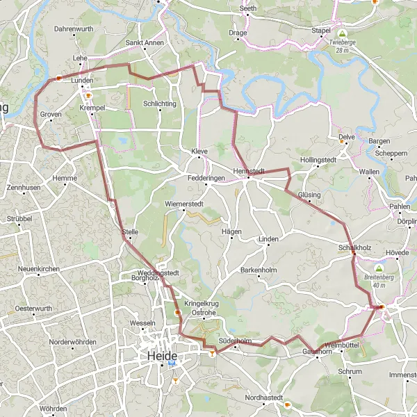 Map miniature of "Gravel Adventure from Tellingstedt" cycling inspiration in Schleswig-Holstein, Germany. Generated by Tarmacs.app cycling route planner