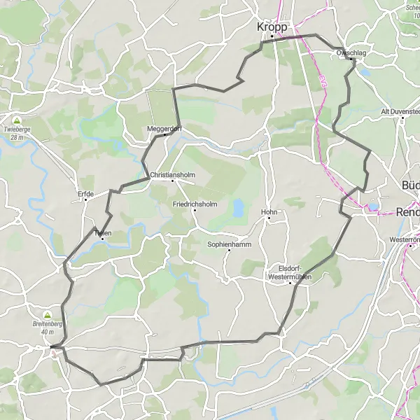 Map miniature of "Countryside Loop" cycling inspiration in Schleswig-Holstein, Germany. Generated by Tarmacs.app cycling route planner