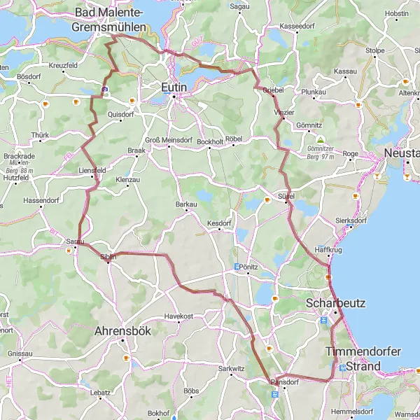 Map miniature of "The Lakeside Adventure" cycling inspiration in Schleswig-Holstein, Germany. Generated by Tarmacs.app cycling route planner