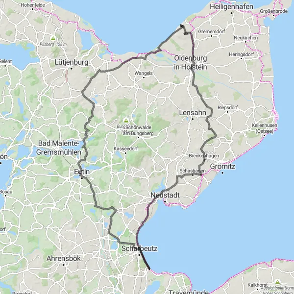 Map miniature of "Coastal Challenge" cycling inspiration in Schleswig-Holstein, Germany. Generated by Tarmacs.app cycling route planner