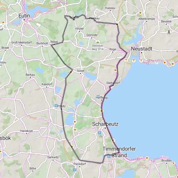 Karten-Miniaturansicht der Radinspiration "Pansdorf und Scharbeutz Rundfahrt" in Schleswig-Holstein, Germany. Erstellt vom Tarmacs.app-Routenplaner für Radtouren