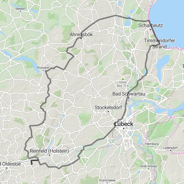 Karten-Miniaturansicht der Radinspiration "Große Rundtour um Scharbeutz" in Schleswig-Holstein, Germany. Erstellt vom Tarmacs.app-Routenplaner für Radtouren