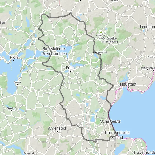 Karten-Miniaturansicht der Radinspiration "Bräutigamseiche und Kirchnüchel Route" in Schleswig-Holstein, Germany. Erstellt vom Tarmacs.app-Routenplaner für Radtouren
