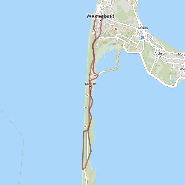 Map miniature of "Westerland Gravel Loop" cycling inspiration in Schleswig-Holstein, Germany. Generated by Tarmacs.app cycling route planner