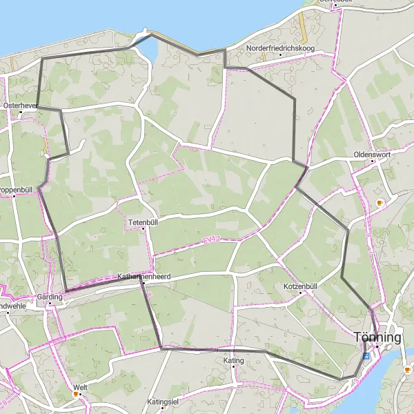 Map miniature of "Inland Beauty" cycling inspiration in Schleswig-Holstein, Germany. Generated by Tarmacs.app cycling route planner