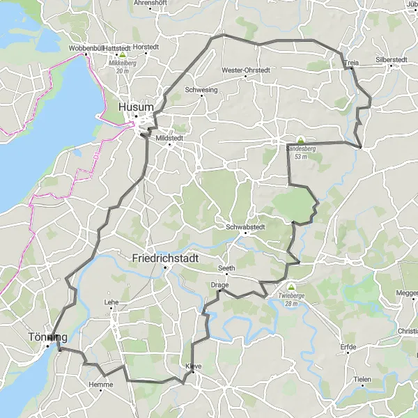 Karten-Miniaturansicht der Radinspiration "Entdecken Sie das Marschland von Tönning" in Schleswig-Holstein, Germany. Erstellt vom Tarmacs.app-Routenplaner für Radtouren