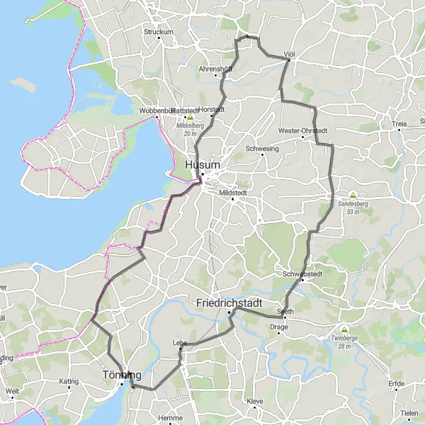 Karten-Miniaturansicht der Radinspiration "Historische Schätze entlang des Nordseeradwegs" in Schleswig-Holstein, Germany. Erstellt vom Tarmacs.app-Routenplaner für Radtouren