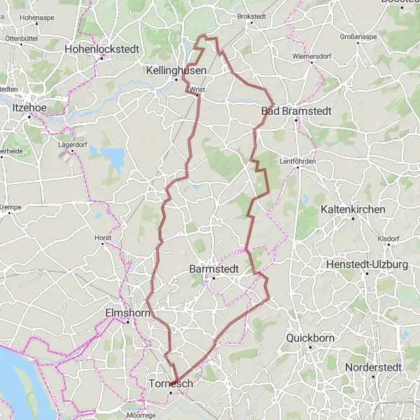 Map miniature of "Gravel Route around Tornesch" cycling inspiration in Schleswig-Holstein, Germany. Generated by Tarmacs.app cycling route planner