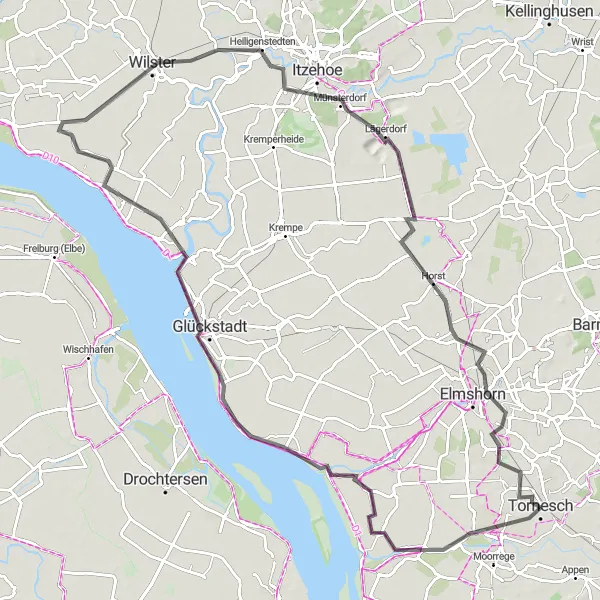 Map miniature of "The Uetersen to Liether Kalkgrube Adventure" cycling inspiration in Schleswig-Holstein, Germany. Generated by Tarmacs.app cycling route planner