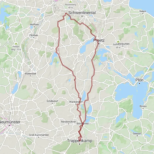 Map miniature of "The Lakes and Hills of Schleswig-Holstein" cycling inspiration in Schleswig-Holstein, Germany. Generated by Tarmacs.app cycling route planner