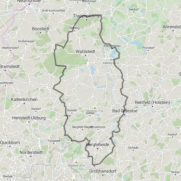 Map miniature of "Trappenkamp Loop" cycling inspiration in Schleswig-Holstein, Germany. Generated by Tarmacs.app cycling route planner