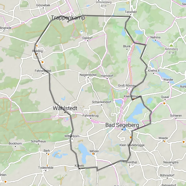 Map miniature of "Klein Rönnau Scenic Route" cycling inspiration in Schleswig-Holstein, Germany. Generated by Tarmacs.app cycling route planner