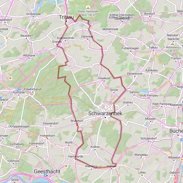 Karten-Miniaturansicht der Radinspiration "Gravel-Tour von Trittau nach Basthorst" in Schleswig-Holstein, Germany. Erstellt vom Tarmacs.app-Routenplaner für Radtouren