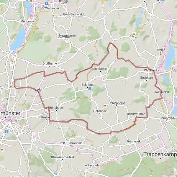Karten-Miniaturansicht der Radinspiration "Gravel-Rundfahrt um Tungendorf" in Schleswig-Holstein, Germany. Erstellt vom Tarmacs.app-Routenplaner für Radtouren