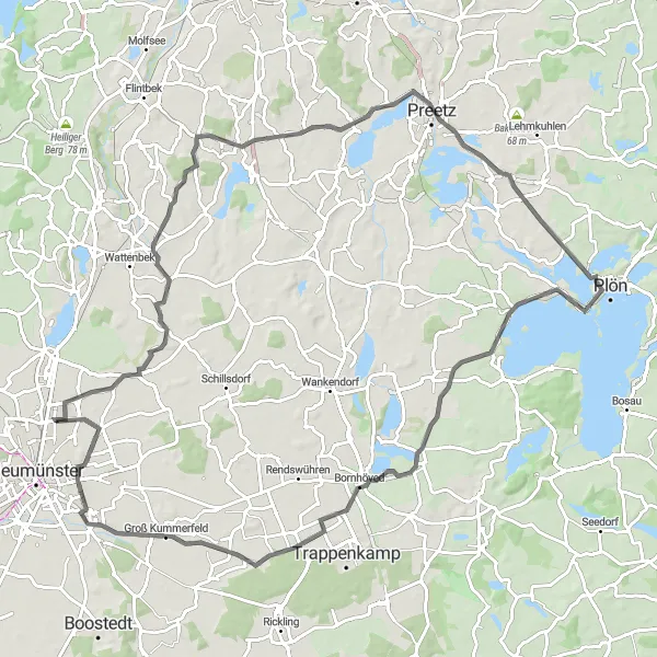 Map miniature of "Negenharrie Loop" cycling inspiration in Schleswig-Holstein, Germany. Generated by Tarmacs.app cycling route planner