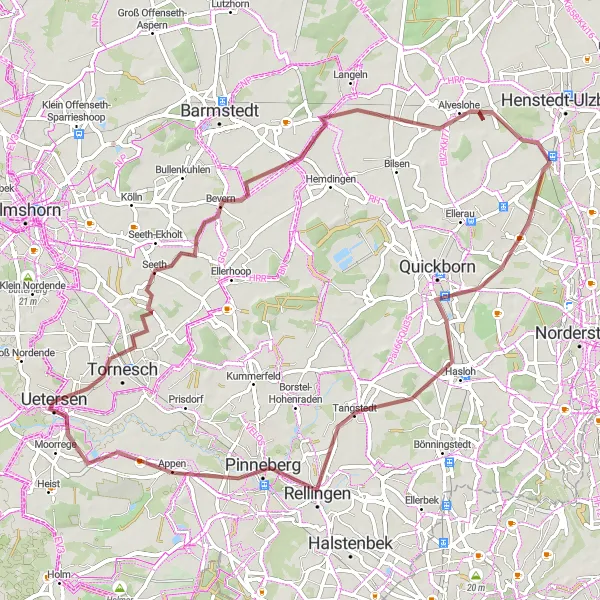 Map miniature of "Uetersen to Moorrege Gravel Route" cycling inspiration in Schleswig-Holstein, Germany. Generated by Tarmacs.app cycling route planner