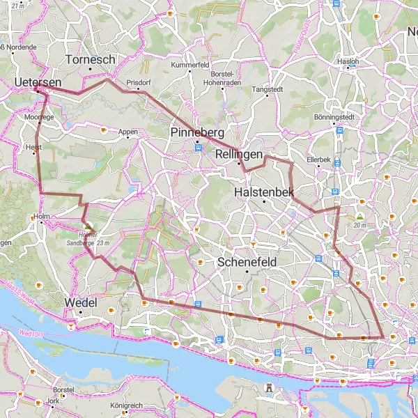 Map miniature of "Pinneberg and Heist Adventure" cycling inspiration in Schleswig-Holstein, Germany. Generated by Tarmacs.app cycling route planner