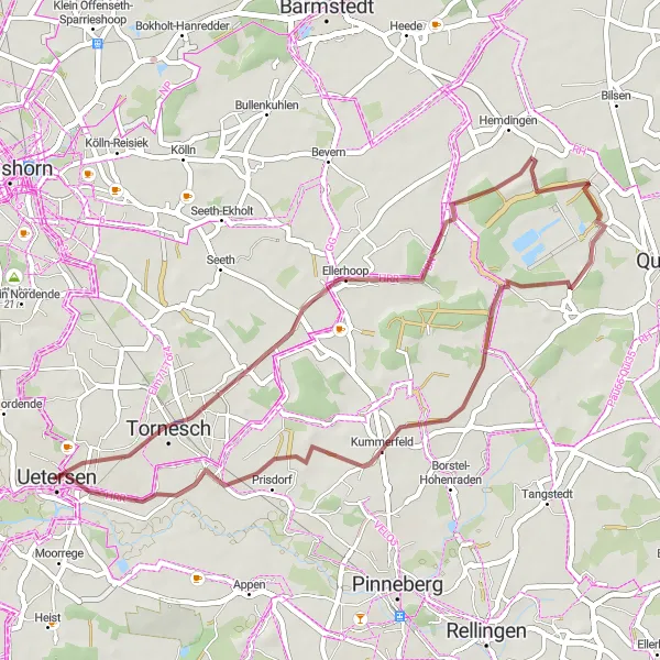 Karten-Miniaturansicht der Radinspiration "Gravel-Tour von Uetersen nach Esingen" in Schleswig-Holstein, Germany. Erstellt vom Tarmacs.app-Routenplaner für Radtouren