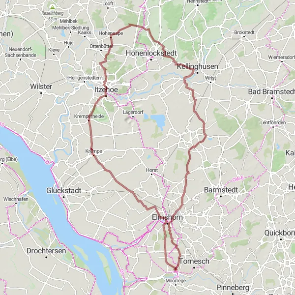 Map miniature of "Exploring the Krempe Valley" cycling inspiration in Schleswig-Holstein, Germany. Generated by Tarmacs.app cycling route planner